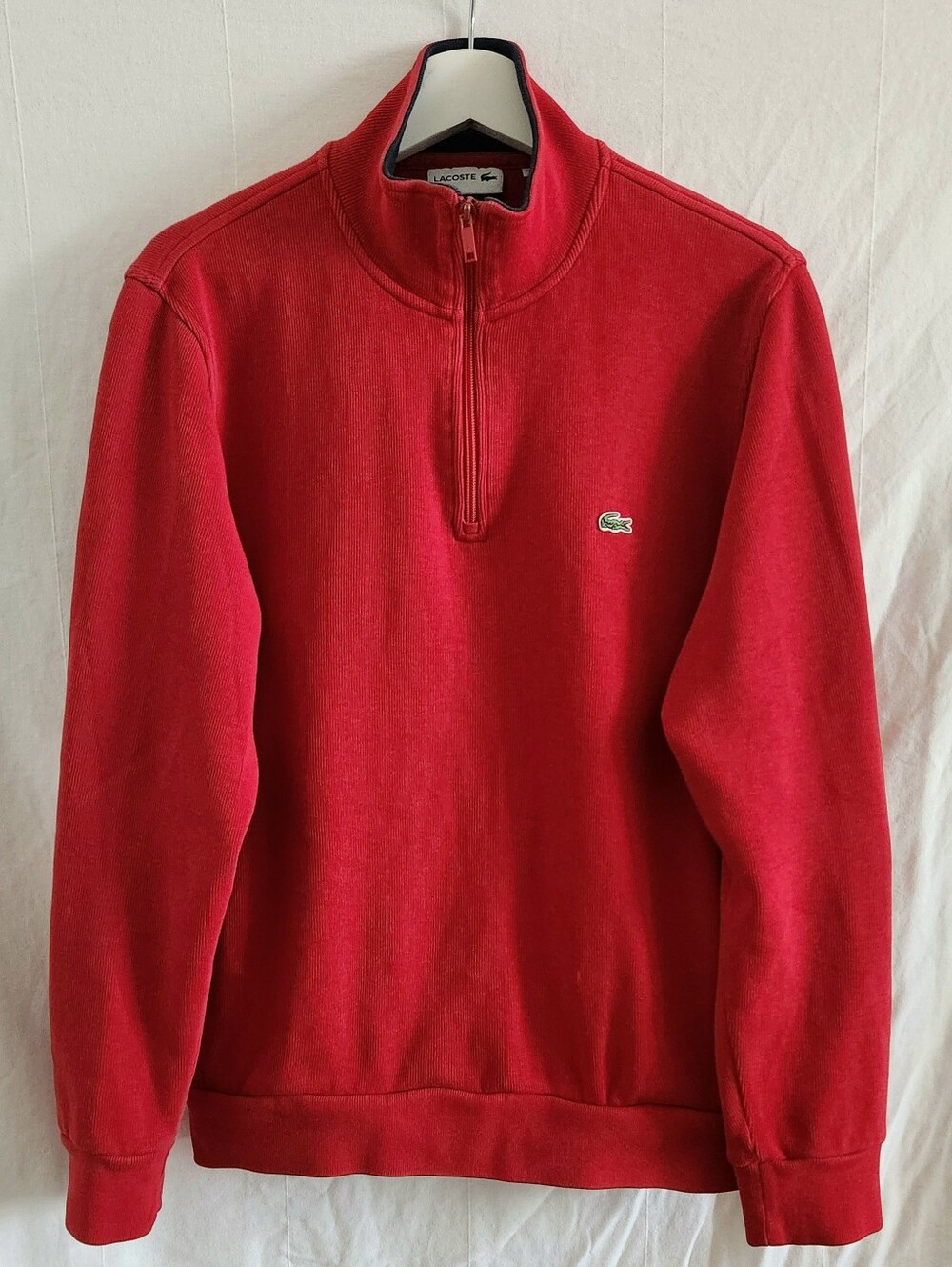 Vintage Lacoste Men's Red 1/4-Zip Pullover Sweater